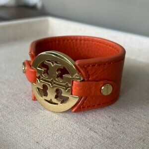 TORY BURCH Leather Logo Double Snap Cuff/Bracelet